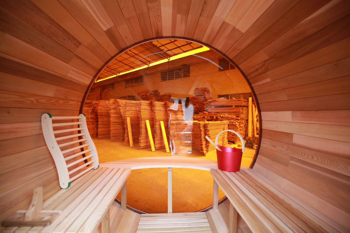 2025 Kanadische Zeder / Hemlock Traditionelle Dampfsauna-Raum mit Trocken-Dampf-Funktion und Holzofen außen
