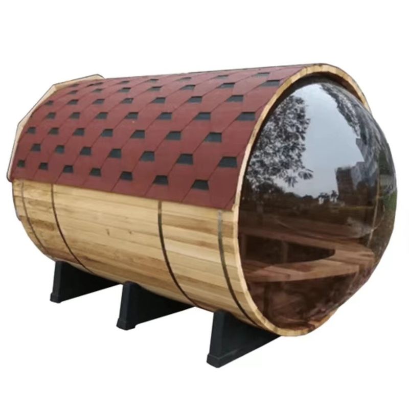 Natürliche Holzfarbe 2025 Kanadische Zeder / Hemlock Traditionelle Dampfsauna-Fassraum mit 6 kW Holzofen und Panoramaglas