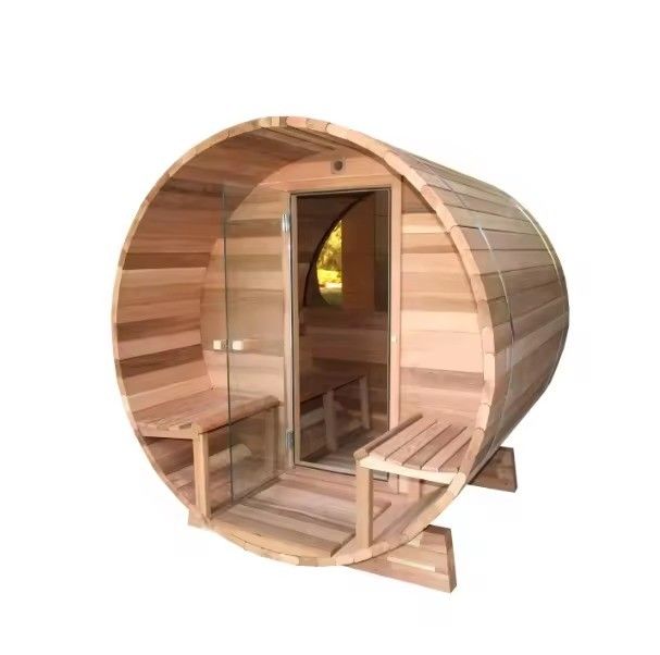 2025 Trocken-Dampf-Hof-Außen-Fass-Sauna Massivholz Rotzeder Traditionelle Sauna für Hof-Entspannung