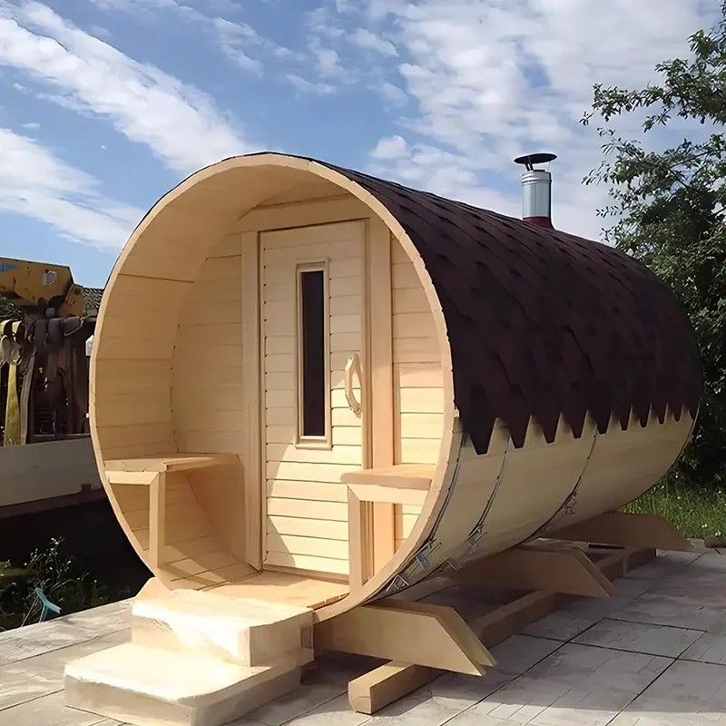 2025 Kanadische Rotzeder Outdoor Fasssauna mit holzbefeuertem Saunaofen 3KW Spannung 110V/220V