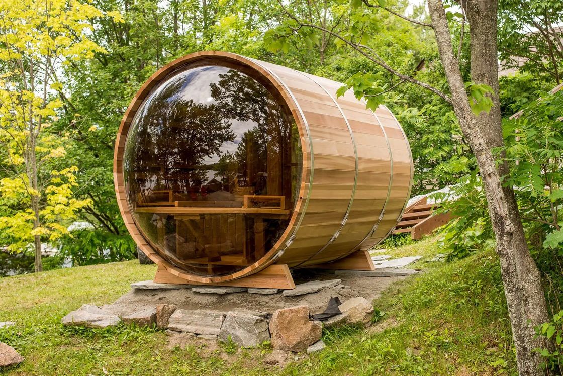4-8 Personen Kapazität CE-Zertifikat Holzsauna mit Außenfass und Holzofen