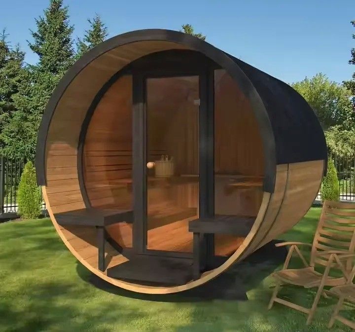 2025 Rotes Zedernholz Massivholz 4-6 Personen Outdoor Trocken-Dampf Sauna Hemlock Fass mit Ofen und Langlebiger Konstruktion