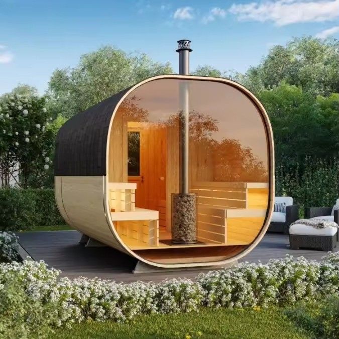 CE-Zertifikat, modernes Design, Stil, Rotzeder, Trocken-Dampf-Cube-Saunaraum mit Ofen für eine 4-köpfige Familie und im Freien