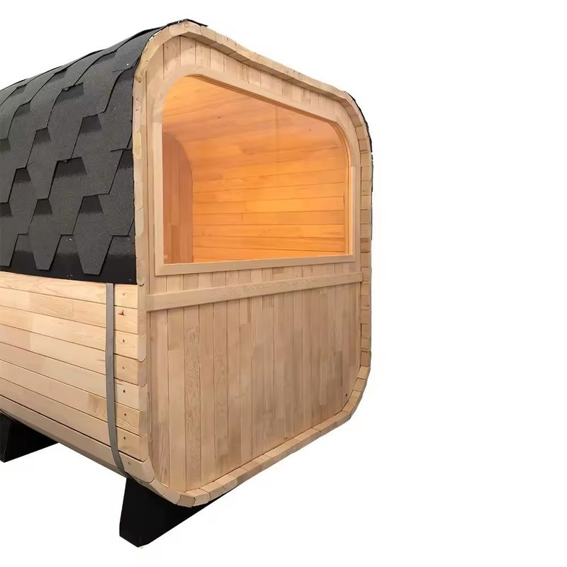 CE-Zertifikat, modernes Design, Stil, Rotzeder, Trocken-Dampf-Cube-Saunaraum mit Ofen für eine 4-köpfige Familie und im Freien