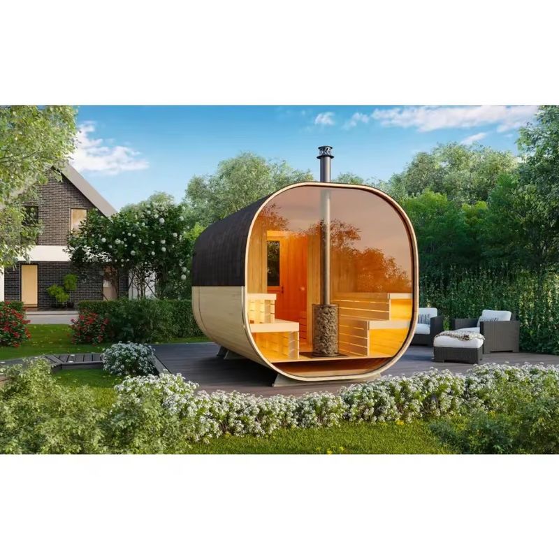 CE-Zertifikat, modernes Design, Stil, Rotzeder, Trocken-Dampf-Cube-Saunaraum mit Ofen für eine 4-köpfige Familie und im Freien