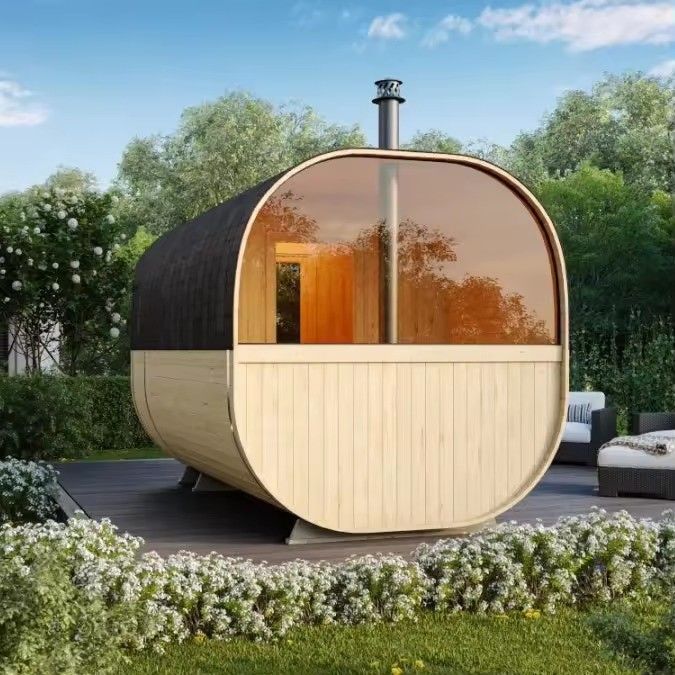 CE-Zertifikat, modernes Design, Stil, Rotzeder, Trocken-Dampf-Cube-Saunaraum mit Ofen für eine 4-köpfige Familie und im Freien