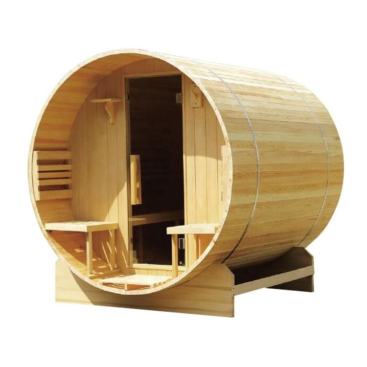 Moderne 3-4 Personen Kiefer/Kanadische Heemlock/Rote Raumheizung Außen Gebrauch Schöne Sauna Zeder Barrel Sauna Raum mit Harvia Für Familie
