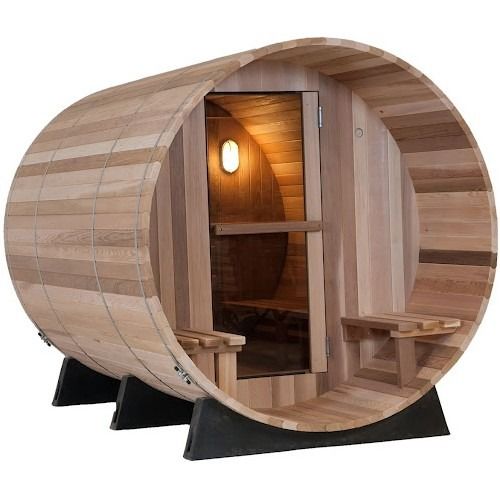 Moderne 3-4 Personen Kiefer/Kanadische Heemlock/Rote Raumheizung Außen Gebrauch Schöne Sauna Zeder Barrel Sauna Raum mit Harvia Für Familie