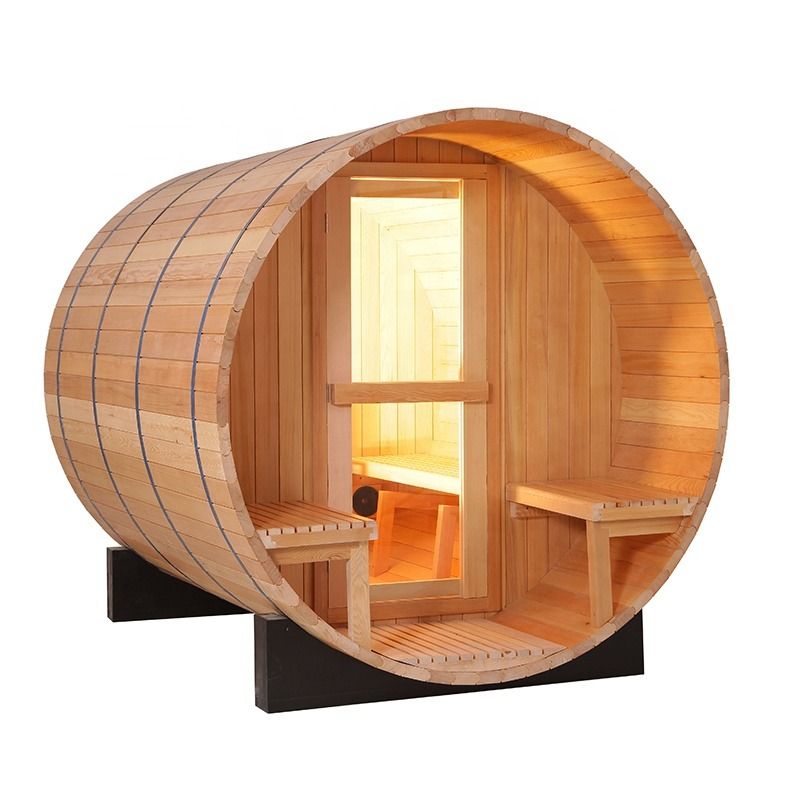 2022 Beliebte traditionelle 3-4 Personen Fass-Sauna mit Heizkammer für den Außenbereich Schöne Sauna Harvia Sauna für die Familie Kanadische Kiefer
