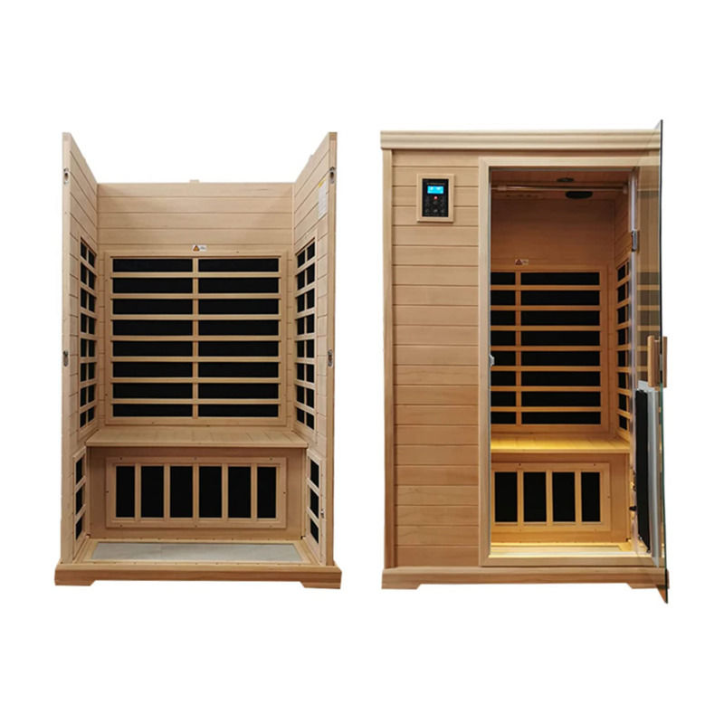 Traditionelle Infrarot-Holzsauna 2 Personen Größe Heizung 1750W 9 Platten 10 Minuten Vorwärmzeit und Temperatur Vorsteuerung