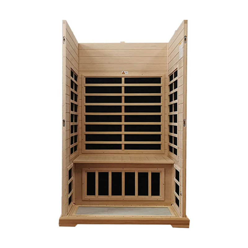 Traditionelle Infrarot-Holzsauna 2 Personen Größe Heizung 1750W 9 Platten 10 Minuten Vorwärmzeit und Temperatur Vorsteuerung