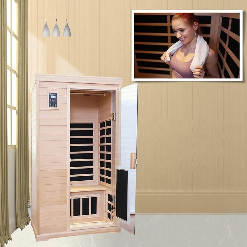Traditionelle Infrarot-Holzsauna 2 Personen Größe Heizung 1750W 9 Platten 10 Minuten Vorwärmzeit und Temperatur Vorsteuerung
