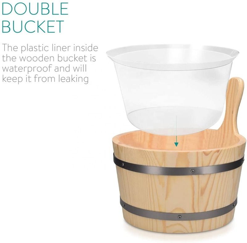 Traditionelle Sauna Holz Eimer mit Tasche Spa Wesentliches Zubehör für Dampfbad Kiefer Holz Eimer Liner Tasche Kunststoff Sand Timer